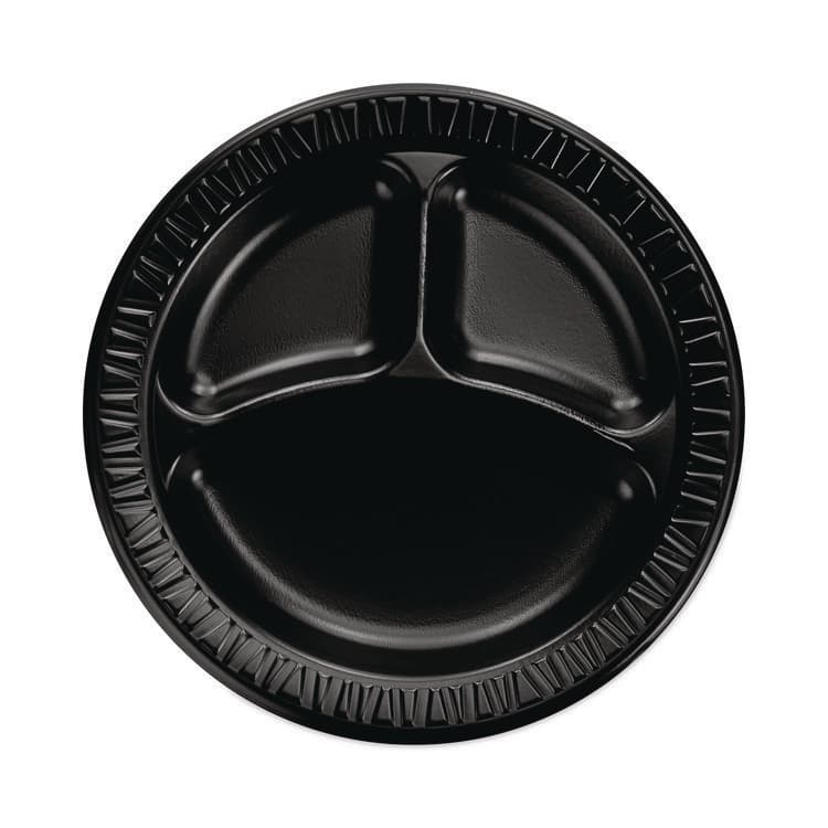 DART Quiet Classic Laminated Foam Dinnerware, 3-Compartment Plate, 9" dia, Black, 125/Sleeve, 4 Sleeves/Carton (DCC9CPBQR)