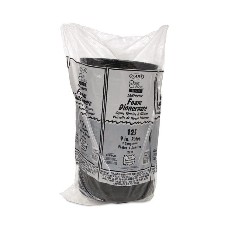 DART Quiet Classic Laminated Foam Dinnerware, 3-Compartment Plate, 9" dia, Black, 125/Sleeve, 4 Sleeves/Carton (DCC9CPBQR) thumbnail 3