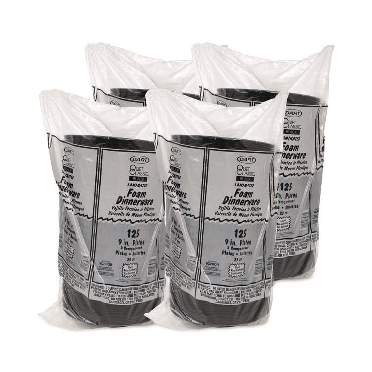 DART Quiet Classic Laminated Foam Dinnerware, 3-Compartment Plate, 9" dia, Black, 125/Sleeve, 4 Sleeves/Carton (DCC9CPBQR) thumbnail 4