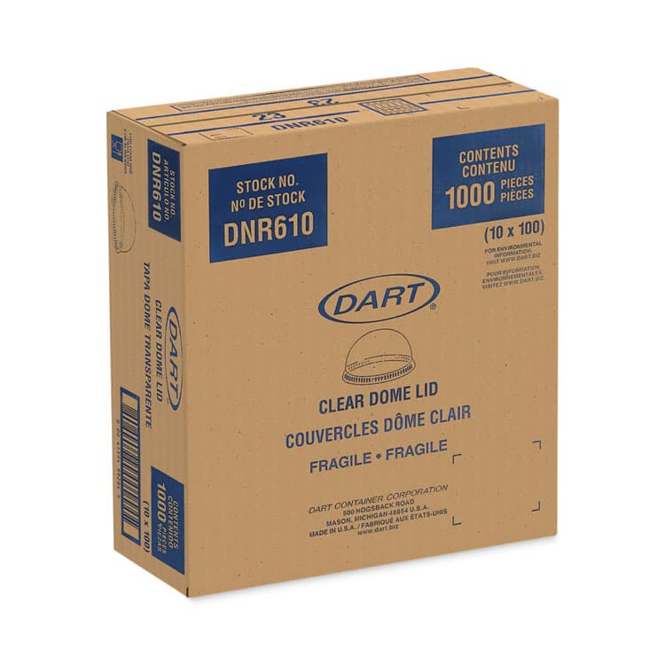 DART Plastic Dome Lid, Fits 9 oz to 10 oz Cold Cups, Clear, 1,000/Carton (DCCDNR610) thumbnail 2