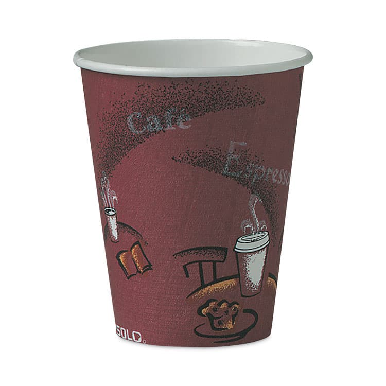 DART Paper Hot Drink Cups in Bistro Design, 8 oz, Maroon, 50/Pack (SCC378SIPK)