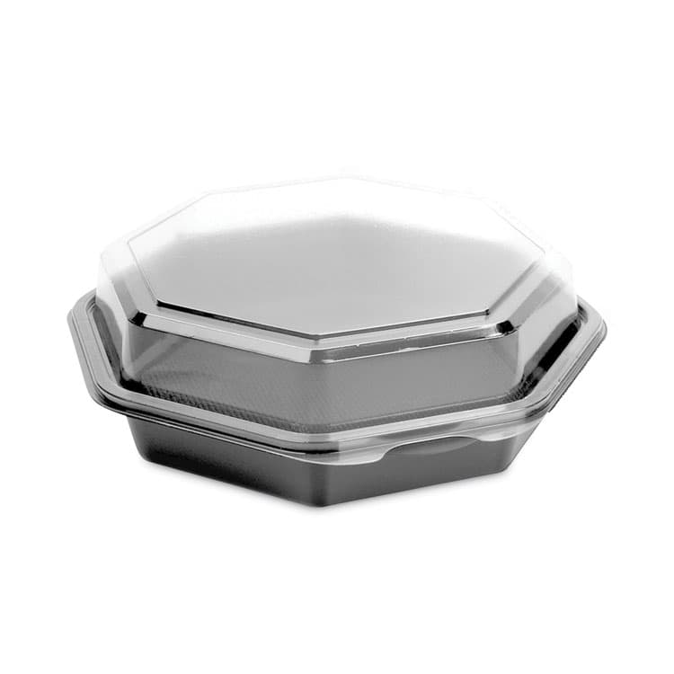DART Creative Carryouts OctaView Hinged Lid Containers, 7.5 x 8 x 2.4, Black/Clear, Plastic, 100/Carton (SCC865045AP94)