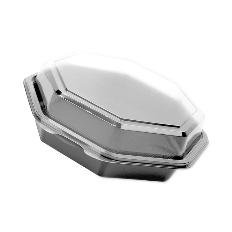 DART Creative Carryouts OctaView Hinged Lid Containers, 7.5 x 8 x 2.4, Black/Clear, Plastic, 100/Carton (SCC865045AP94) thumbnail 4
