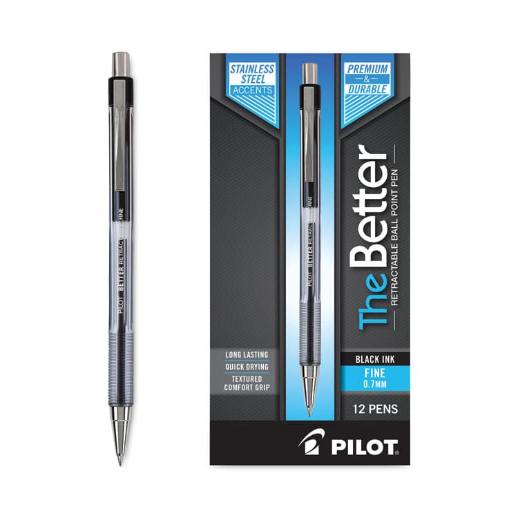 PILOT CORP. OF AMERICA Better Ballpoint Pen, Retractable, Fine 0.7 mm, Black Ink, Smoke Barrel, Dozen (PIL30000) thumbnail 3