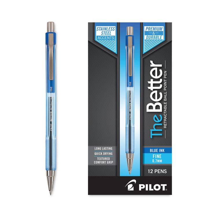 PILOT CORP. OF AMERICA Better Ballpoint Pen, Retractable, Fine 0.7 mm, Blue Ink, Translucent Blue Barrel, Dozen (PIL30001) thumbnail 3