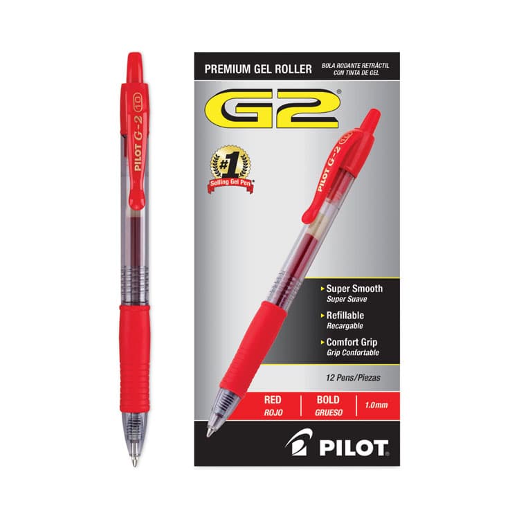 PILOT CORP. OF AMERICA G2 Premium Gel Pen, Retractable, Bold 1 mm, Red Ink, Smoke/Red Barrel, Dozen (PIL31258) thumbnail 3