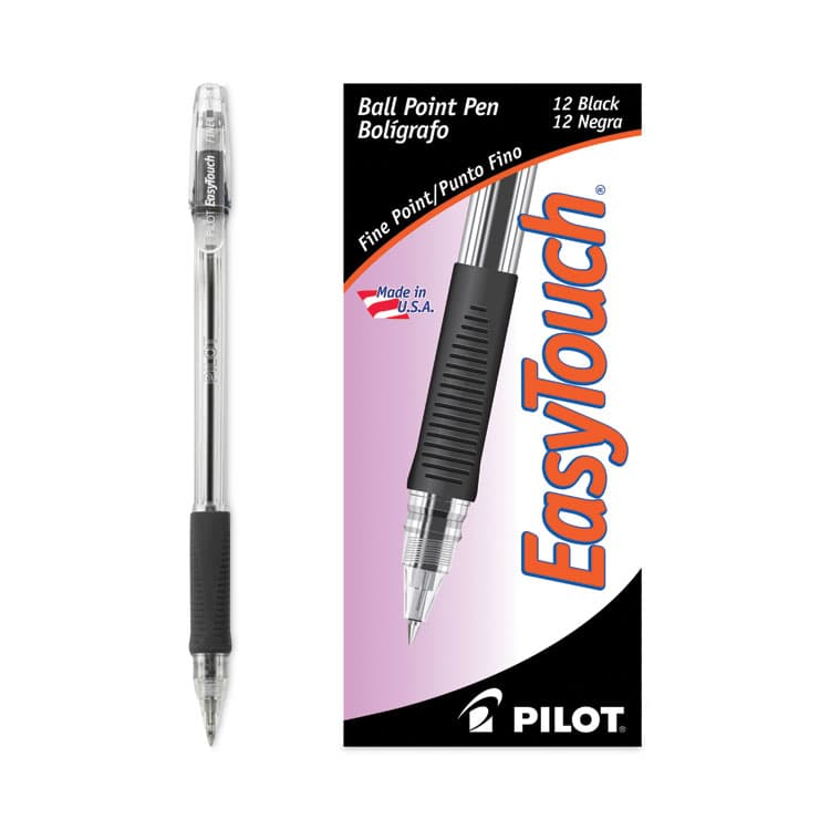 PILOT CORP. OF AMERICA EasyTouch Ballpoint Pen, Stick, Fine 0.7 mm, Black Ink, Clear/Black Barrel, Dozen (PIL32001) thumbnail 3