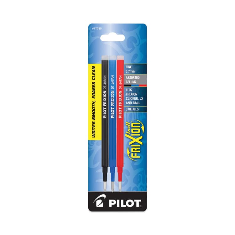 PILOT CORP. OF AMERICA Refill for Pilot FriXion Erasable, FriXion Ball, FriXion Clicker and FriXion LX Gel Ink Pens, Fine-Tip, Assorted Ink, 3/Pack (PIL77335)