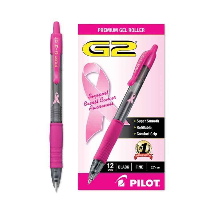PILOT CORP. OF AMERICA G2 Premium Breast Cancer Awareness Gel Pen, Retractable, Fine 0.7 mm, Black Ink, Smoke/Pink Barrel, Dozen (PIL31332) thumbnail 4