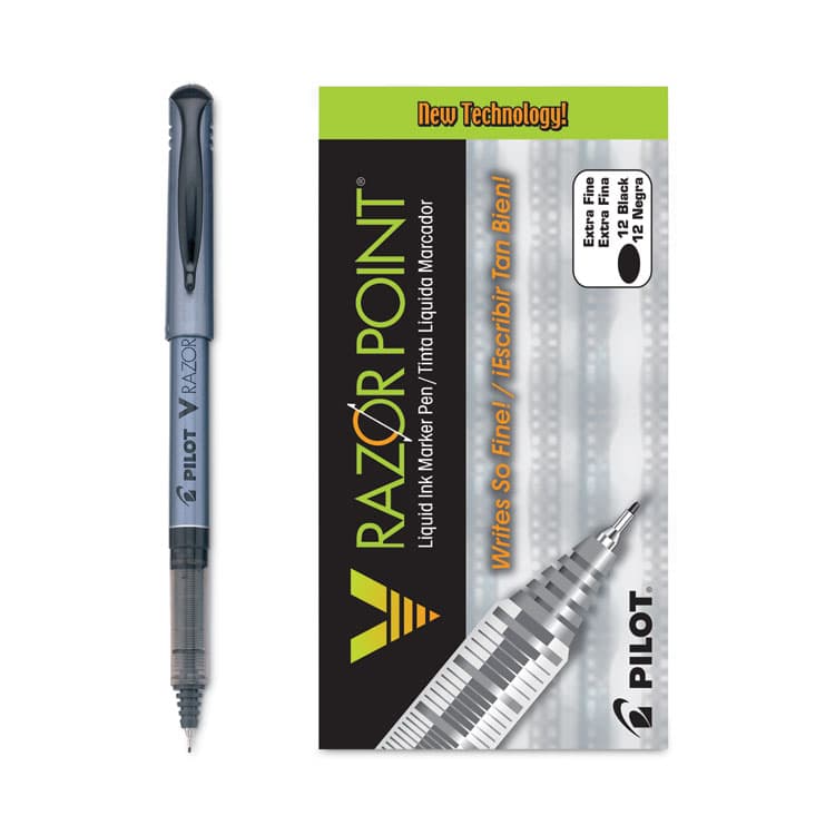 PILOT CORP. OF AMERICA V Razor Point Liquid Ink Porous Point Pen, Stick, Extra-Fine 0.5 mm, Black Ink, Gray/Smoke Barrel, Dozen (PIL11020)