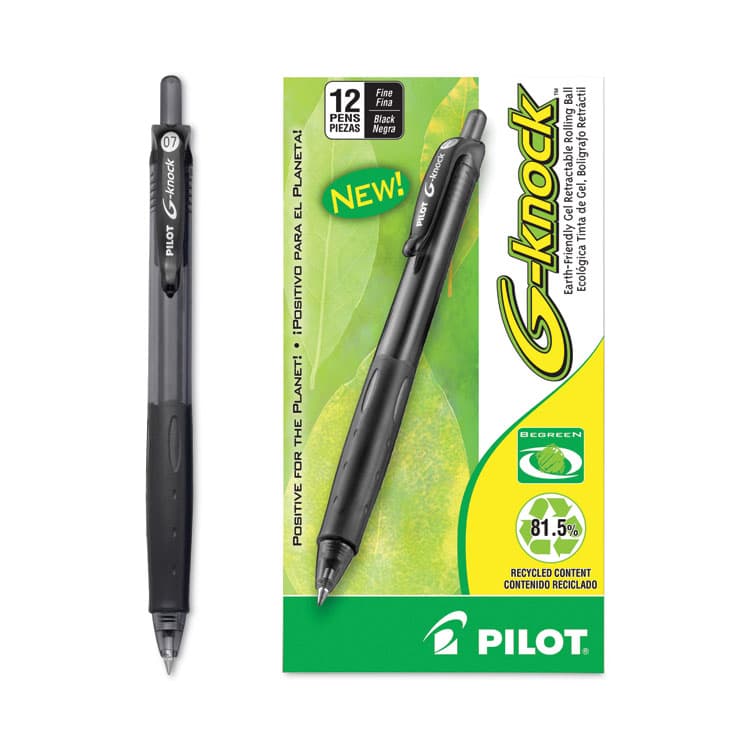 PILOT CORP. OF AMERICA G-Knock BeGreen Gel Pen, Retractable, Fine 0.7 mm, Black Ink, Smoke/Black Barrel, Dozen (PIL31506) thumbnail 4