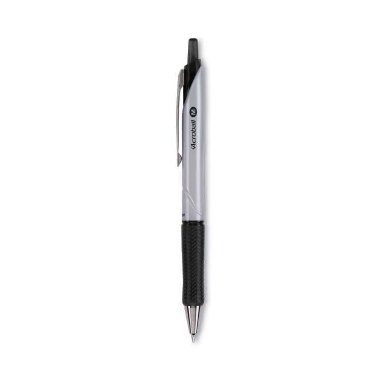 PILOT CORP. OF AMERICA Acroball Pro Advanced Ink Hybrid Gel Pen, Retractable, Medium 1 mm, Black Ink, Silver/Black Barrel, Dozen (PIL31910)