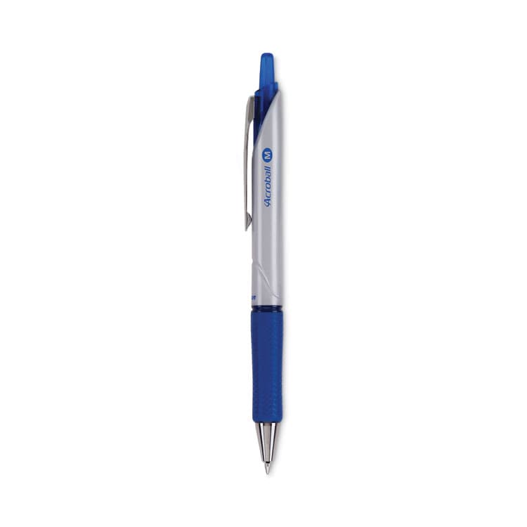 PILOT CORP. OF AMERICA Acroball Pro Advanced Ink Hybrid Gel Pen, Retractable, Medium 1 mm, Blue Ink, Silver/Blue Barrel, Dozen (PIL31911)