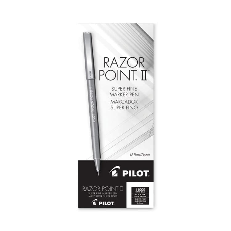 PILOT CORP. OF AMERICA Razor Point II Super Fine Line Porous Point Pen, Stick, Super-Fine 0.2 mm, Black Ink, Black Barrel, Dozen (PIL11009) thumbnail 2