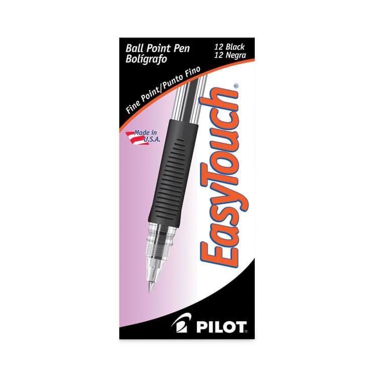 PILOT CORP. OF AMERICA EasyTouch Ballpoint Pen, Stick, Fine 0.7 mm, Black Ink, Clear/Black Barrel, Dozen (PIL32001) thumbnail 2