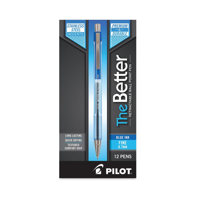 PILOT CORP. OF AMERICA Better Ballpoint Pen, Retractable, Fine 0.7 mm, Blue Ink, Translucent Blue Barrel, Dozen (PIL30001) thumbnail 2