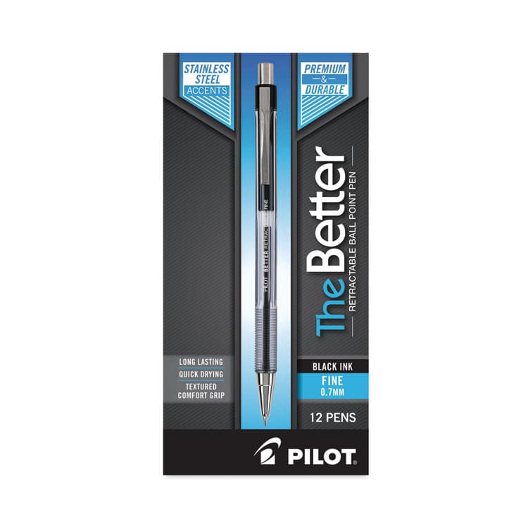 PILOT CORP. OF AMERICA Better Ballpoint Pen, Retractable, Fine 0.7 mm, Black Ink, Smoke Barrel, Dozen (PIL30000) thumbnail 2