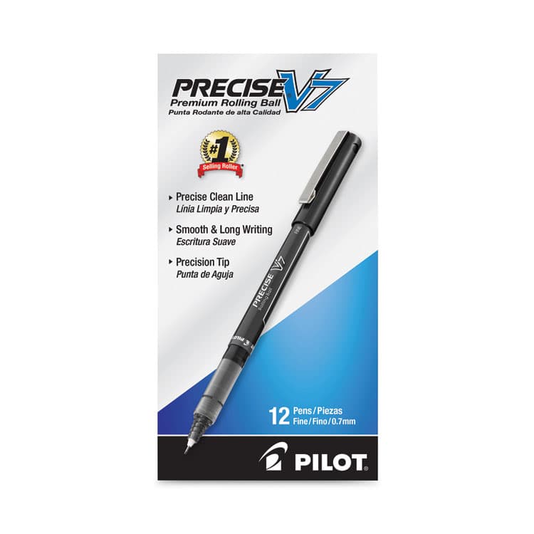 PILOT CORP. OF AMERICA Precise V7 Rollerball Pen, Stick, Fine 0.7 mm, Black Ink, Black/Clear Barrel, Dozen (PIL35346) thumbnail 2