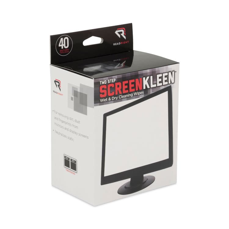 READ/RIGHT Two Step ScreenKleen Wet and Dry Cleaning Wipes, 5 x 5, Unscented, 40/Box (REARR1305) thumbnail 2