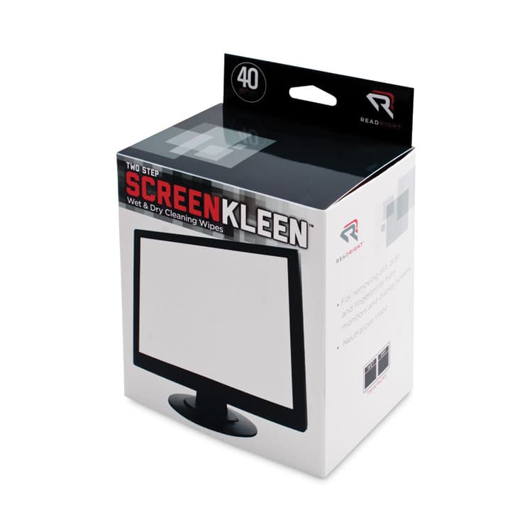 READ/RIGHT Two Step ScreenKleen Wet and Dry Cleaning Wipes, 5 x 5, Unscented, 40/Box (REARR1305) thumbnail 3