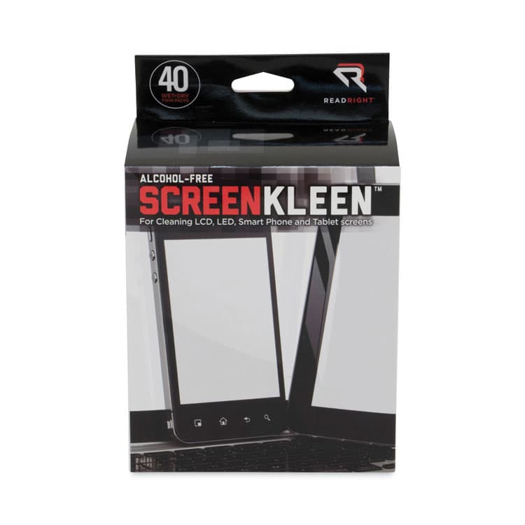 READ/RIGHT Alcohol-Free ScreenKleen Wet Wipes, Cloth, 5 x 5, Unscented, 40/Box (REARR1391)