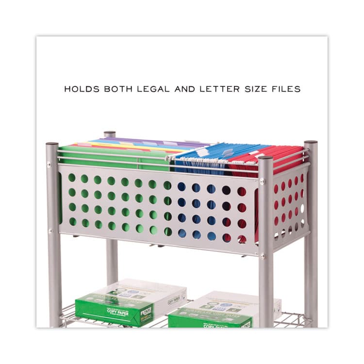 VERTIFLEX PRODUCTS File Cart with Open Top, Metal, 1 Shelf, 2 Bins, 28.25" x 13.75" x 27.38", Matte Gray (VRTVF52000) thumbnail 4