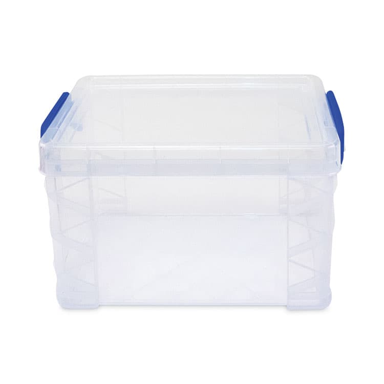 ADVANTUS CORPORATION Super Stacker Lift-Off Lid Storage Tote, 7.25" x 10.88" x 6.38", Transparent/Blue (AVT39230)
