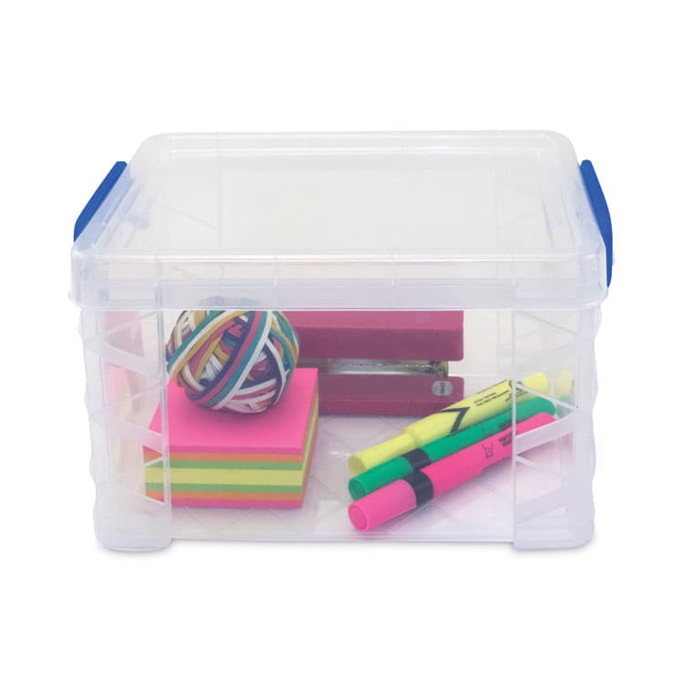ADVANTUS CORPORATION Super Stacker Lift-Off Lid Storage Tote, 7.25" x 10.88" x 6.38", Transparent/Blue (AVT39230) thumbnail 4