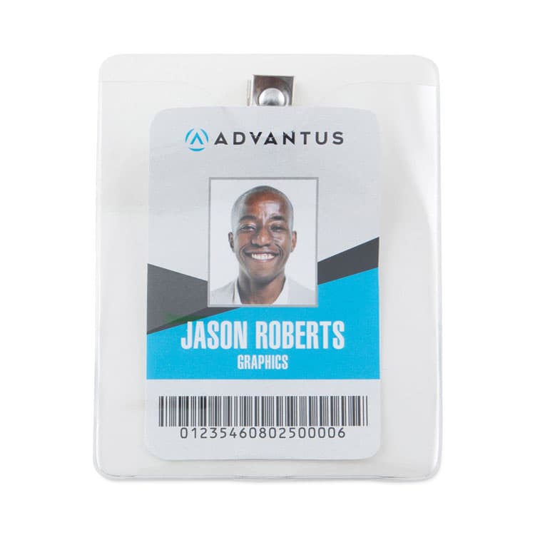 ADVANTUS CORPORATION ID Badge Holders with Clip, Vertical, Clear 3.38" x 4.25" Holder, 3.13" x 3.75" Insert, 50/Pack (AVT75457) thumbnail 2