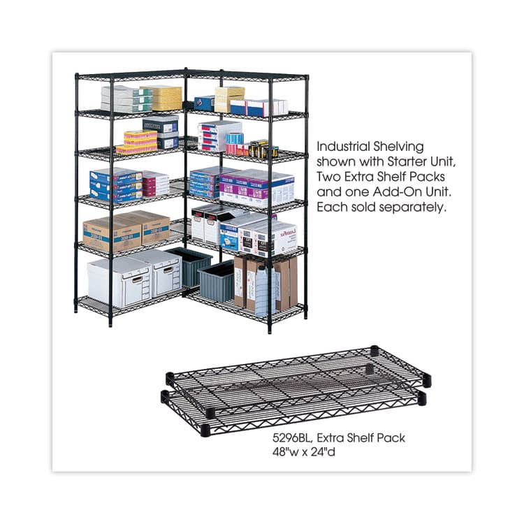 SAFCO PRODUCTS Industrial Wire Shelving Extra Shelf Pack, 48w x 24d, Black, 2/Carton (SAF5296BL) thumbnail 2