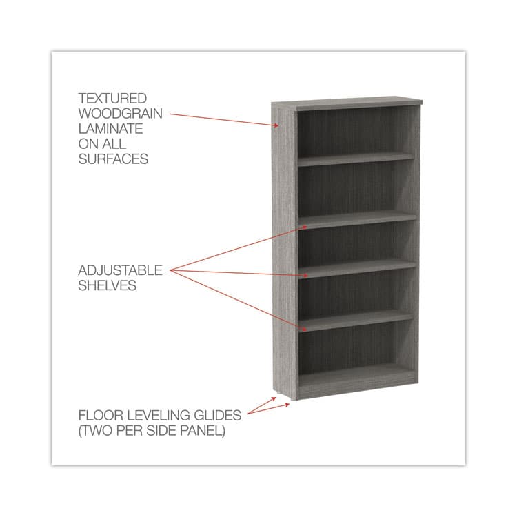 ALERA Alera Valencia Series Bookcase, Five-Shelf, 31.75w x 14d x 64.75h, Gray (ALEVA636632GY) thumbnail 3