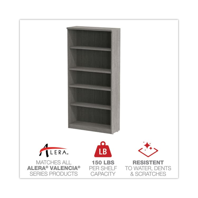 ALERA Alera Valencia Series Bookcase, Five-Shelf, 31.75w x 14d x 64.75h, Gray (ALEVA636632GY) thumbnail 4