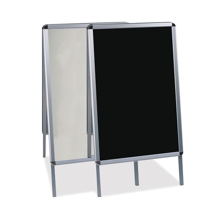 BI-SILQUE VISUAL COMMUNICATION PRODUCTS Reversible Wet Erase Sign Board, Black 23" x 33" Surface, Satin Aluminum Frame, 24" x 24" x 42" (BVCDKT30505072)