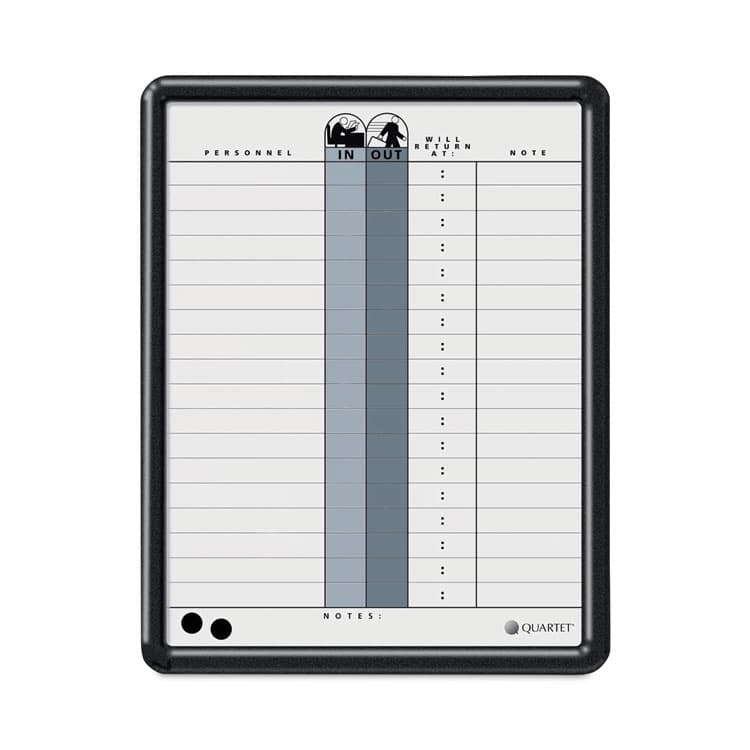 QUARTET MFG. Employee In/Out Board, Personnel In/Out Tracking Chart, 11" x 14", White/Gray Surface, Black Plastic Frame (QRT750)