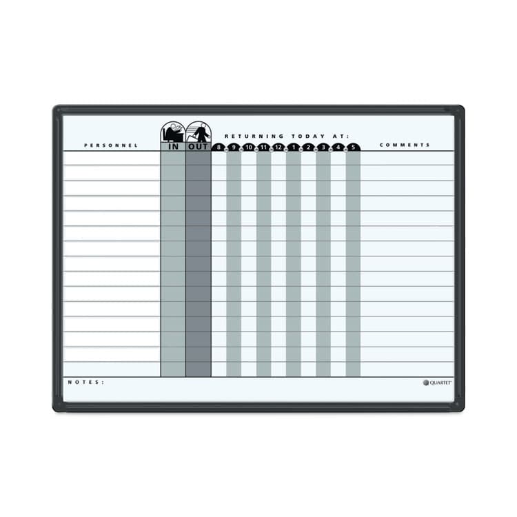 QUARTET MFG. Employee In/Out Board System, 15-Person Tracking, 24" x 18", White/Gray Surface, Black Aluminum Frame (QRT781G)