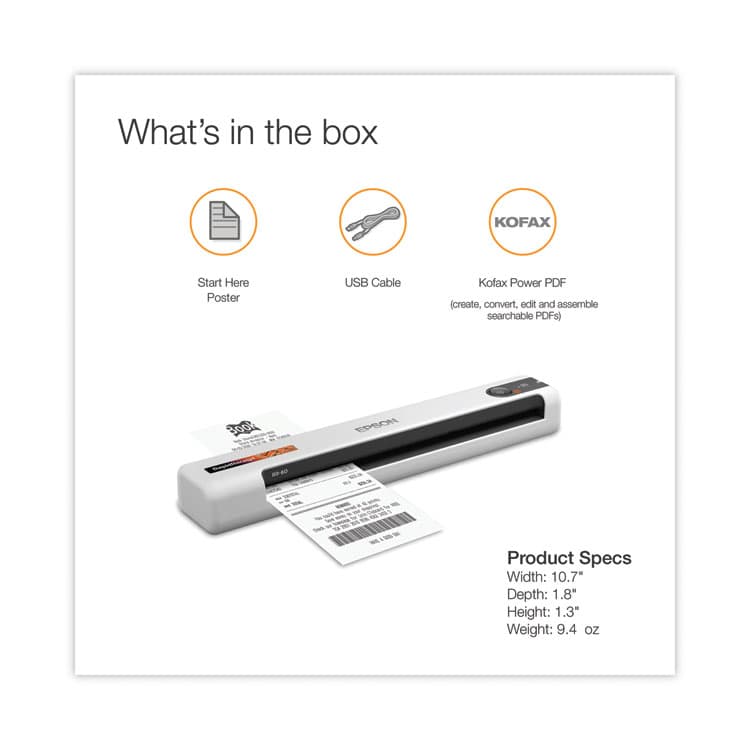 EPSON AMERICA, . RapidReceipt RR-60 Scanner, Scans Up to 8.5 x 72, 600 dpi Optical Resolution (EPSB11B252204SE) thumbnail 4