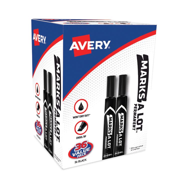AVERY PRODUCTS CORPORATION MARKS A LOT Large Desk-Style Permanent Marker Value Pack, Broad Chisel Tip, Black, 36/Pack (98206) (AVE98206)