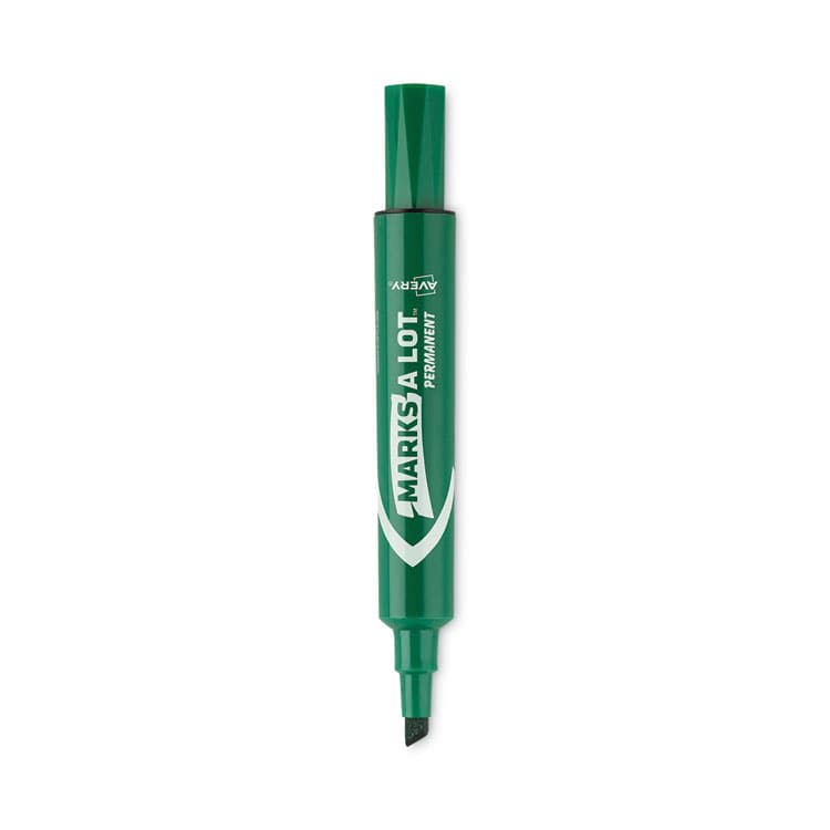AVERY PRODUCTS CORPORATION MARKS A LOT Regular Desk-Style Permanent Marker, Broad Chisel Tip, Green, Dozen (7885) (AVE07885)