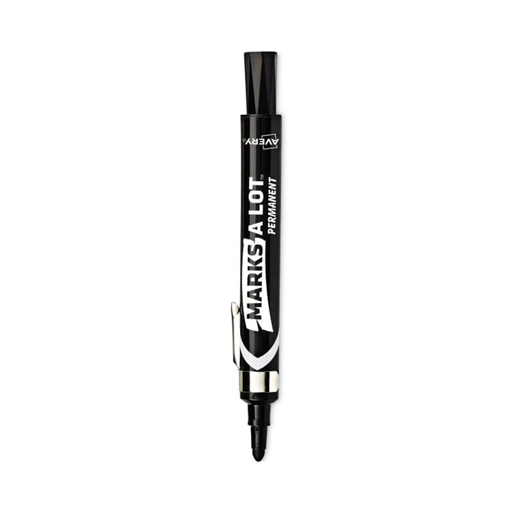 AVERY PRODUCTS CORPORATION MARKS A LOT Large Desk-Style Permanent Marker with Metal Pocket Clip, Broad Bullet Tip, Black, Dozen (24878) (AVE24878)
