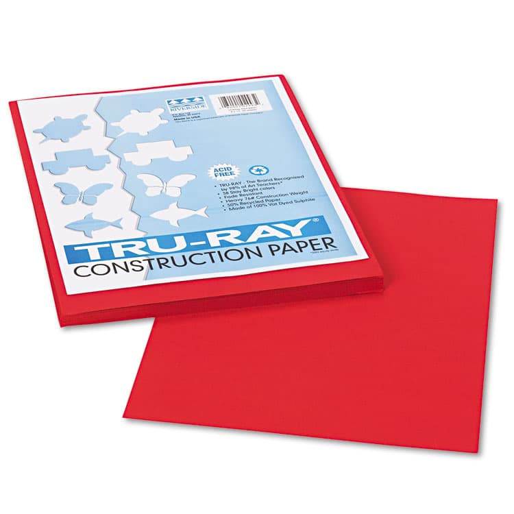 PACON CORPORATION Tru-Ray Construction Paper, 76 lb Text Weight, 9 x 12, Holiday Red, 50/Pack (PAC102993)