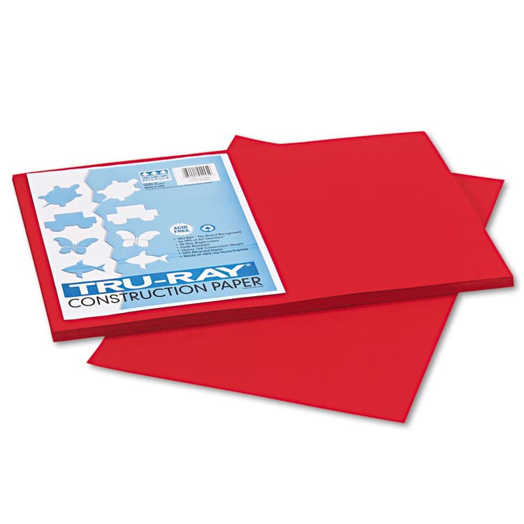 PACON CORPORATION Tru-Ray Construction Paper, 76 lb Text Weight, 12 x 18, Holiday Red, 50/Pack (PAC102994)