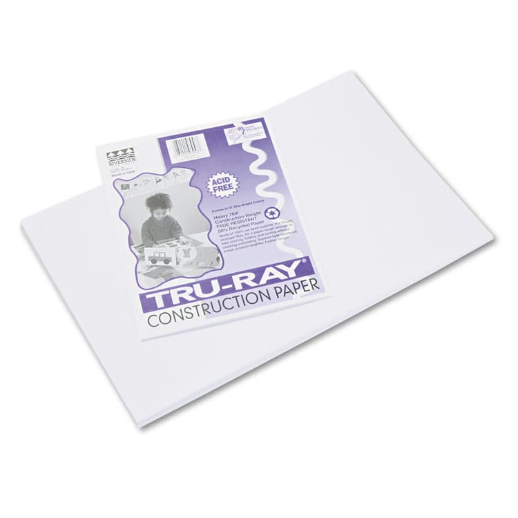 PACON CORPORATION Tru-Ray Construction Paper, 76 lb Text Weight, 12 x 18, White, 50/Pack (PAC103058)