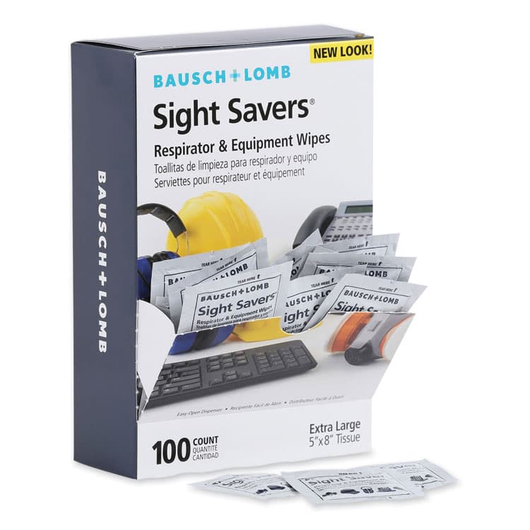 BAUSCH & LOMB, . Sight Savers Respirator and Equipment Wipes, Cloth, 5 x 8, Unscented, White, 100/Box (BAL8595)