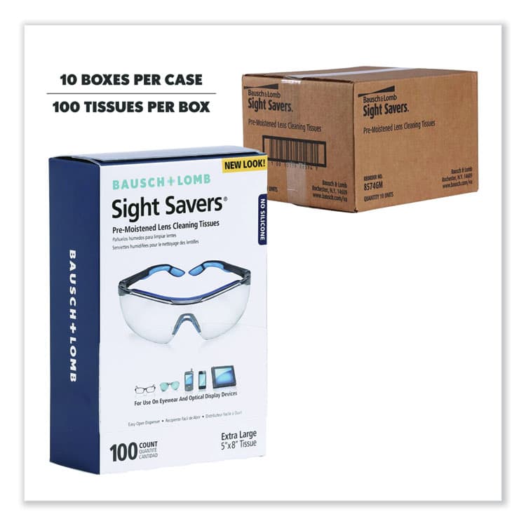 BAUSCH & LOMB, . Sight Savers Premoistened Lens Cleaning Tissues, 8 x 5, 100/Box, 10 Box/Carton (BAL8574GMCT)