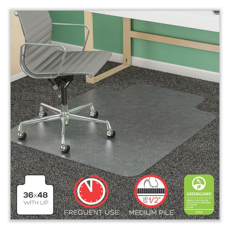 DEFLECTO CORPORATION SuperMat Frequent Use Chair Mat for Medium Pile Carpeted Floors, Rectangular with Lip, 36" x 48", Clear, Ships Rolled (DEFCM14113COM) thumbnail 3
