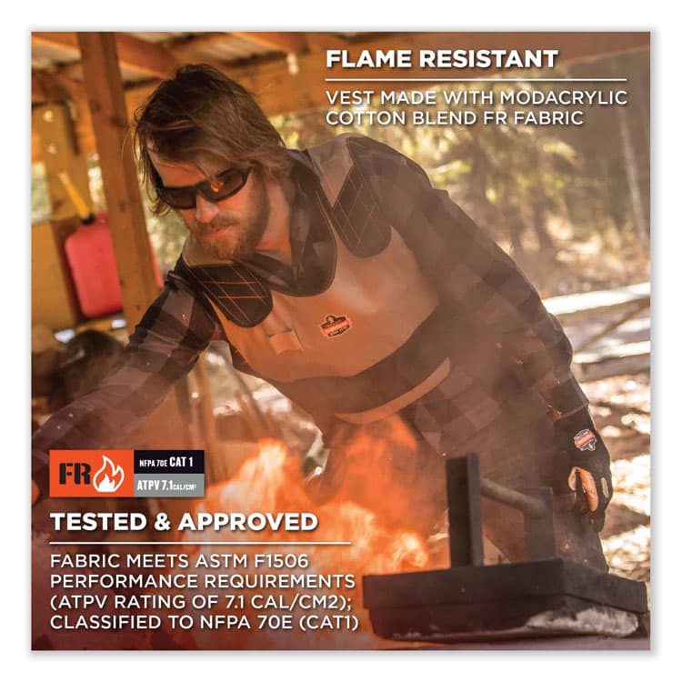 ERGODYNE CORPORATION Chill-Its 6225 Premium FR Phase Change Cooling Vest, Modacrylic Cotton, Small/Medium, Khaki (EGO12203) thumbnail 4