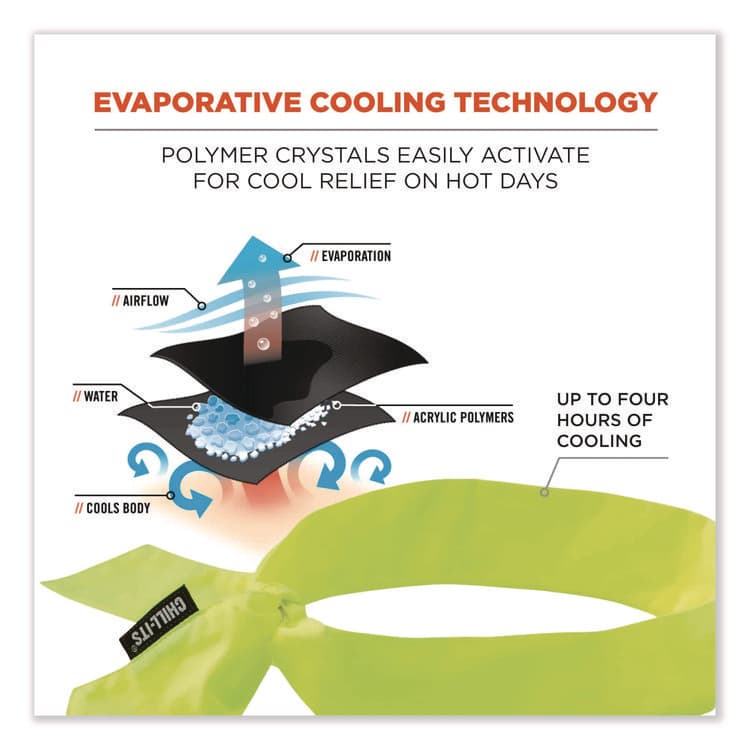 ERGODYNE CORPORATION Chill-Its 6700 Cooling Bandana Polymer Tie Headband, One Size Fits Most, Lime (EGO12301) thumbnail 2