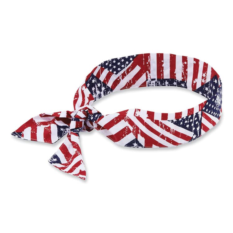 ERGODYNE CORPORATION Chill-Its 6700 Cooling Bandana Polymer Tie Headband, One Size Fits Most, Stars and Stripes (EGO12303)