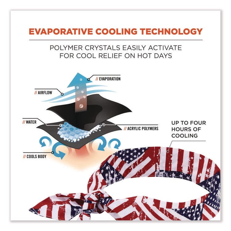 ERGODYNE CORPORATION Chill-Its 6700 Cooling Bandana Polymer Tie Headband, One Size Fits Most, Stars and Stripes (EGO12303) thumbnail 2