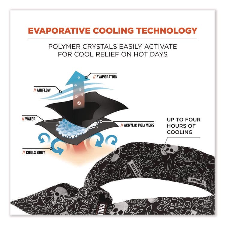 ERGODYNE CORPORATION Chill-Its 6700 Cooling Bandana Polymer Tie Headband, One Size Fits Most, Skulls (EGO12329) thumbnail 2
